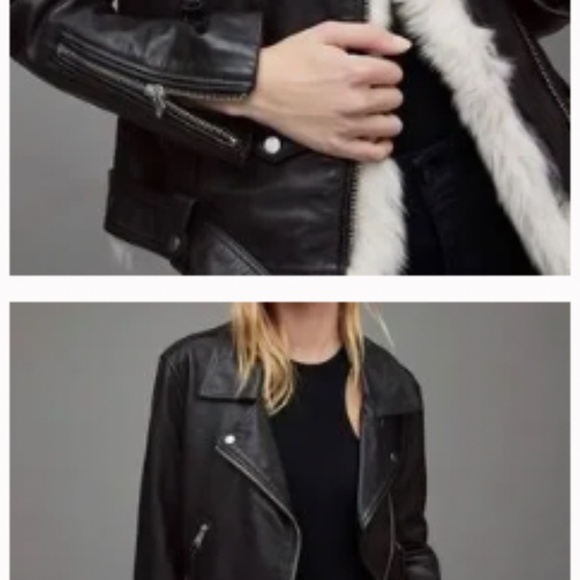 AllSaints Luna 4 In 1 Shearling Vest Leather Biker Jacket, Size US 6 - Picture 2 of 4